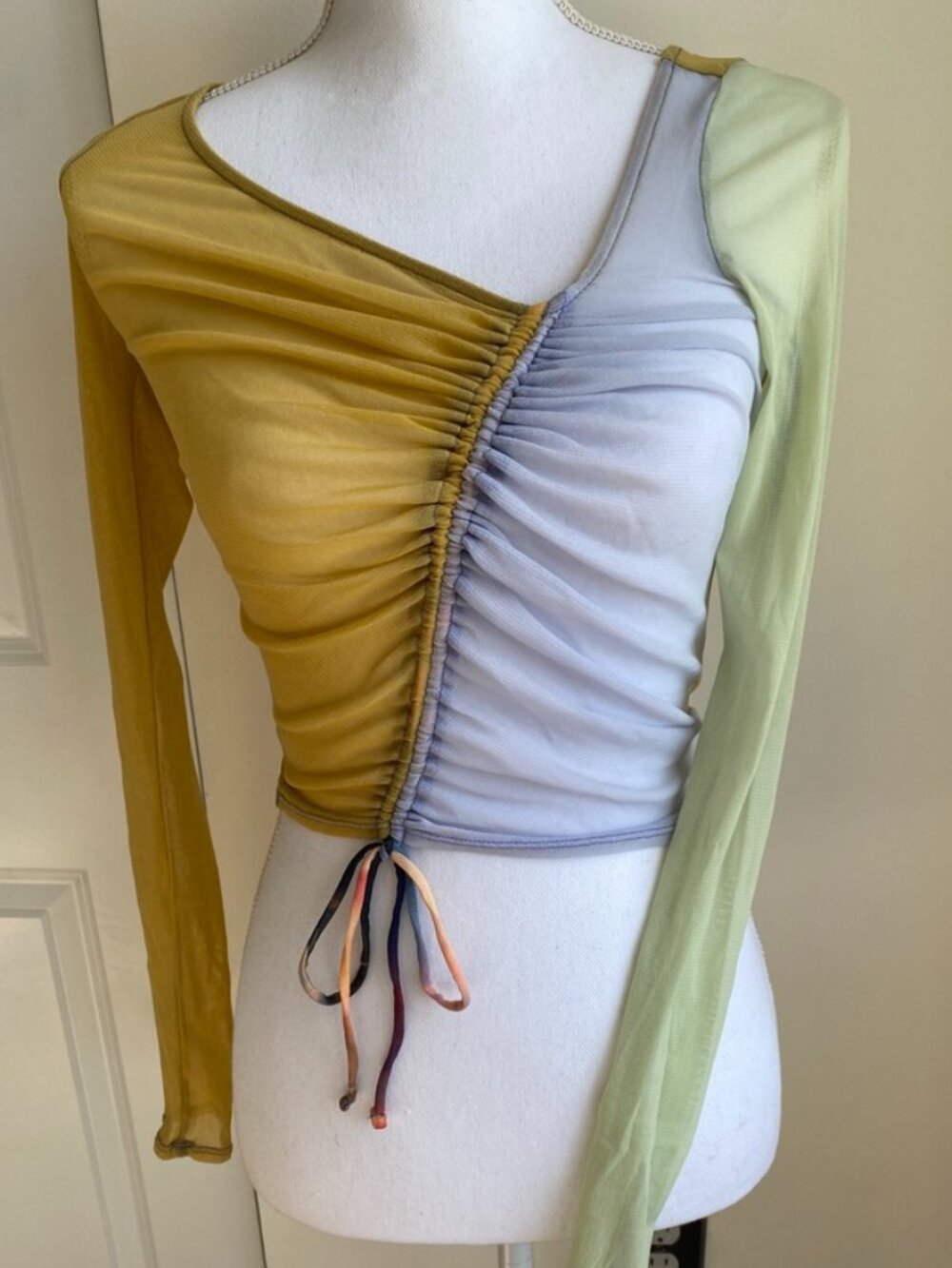 Y2K Urban Outfitters Mesh Colorblock Ruched Asymmetrical Top Fairy Grunge Pastel
